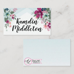 Personalised Place Cards Tropical Flowers on Blue