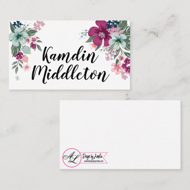 Personalised Place Cards Tropical Flowers on White (Front/Back)