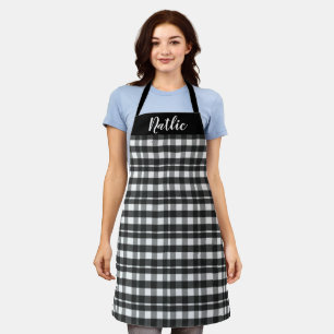Personalised Plaid Aprons, Black and White Name Apron