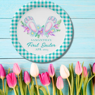 Personalised Plaid Bunny Feet My First Easter Paper Plate
