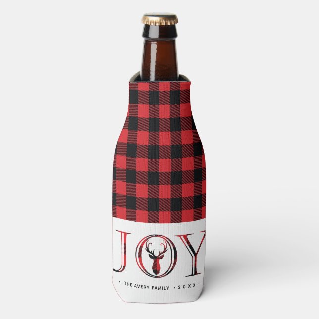Personalised Plaid Christmas Bottle Cooler (Bottle Front)
