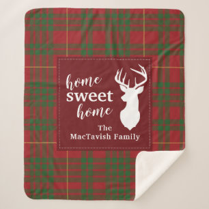 Personalised Plaid Christmas Holiday Home Sweet Sherpa Blanket