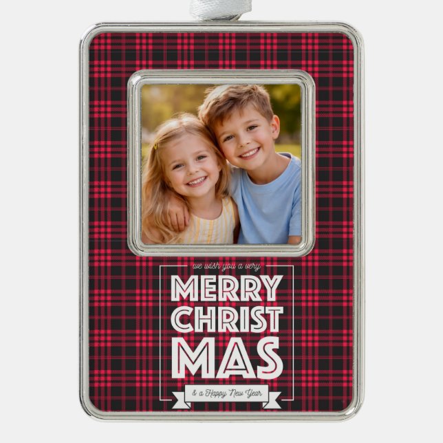 Personalised Plaid Christmas Photo Ornament | Cust (Front)