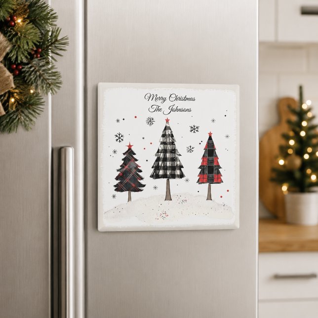 Personalised Plaid Christmas Tree Family Name  Magnet (Creator Uploaded)