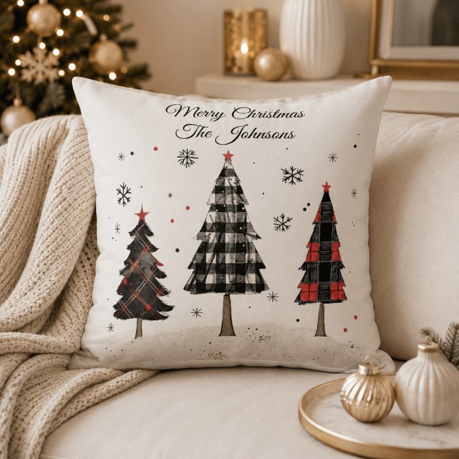 Personalised Plaid Christmas Tree Family Pillow (Creator Uploaded)