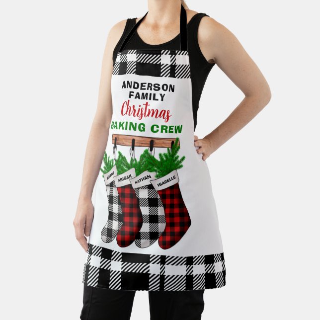 Personalised Plaid Family Christmas Baking Crew Apron (Insitu)