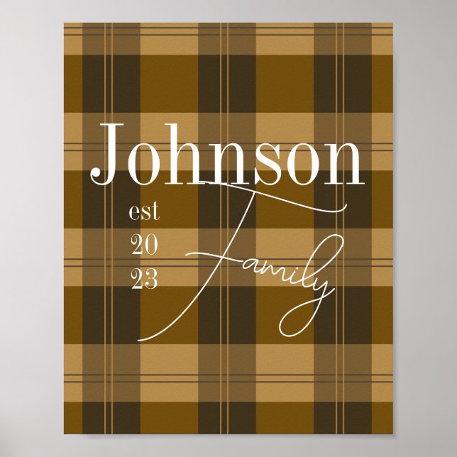 Personalised Plaid Family Name Brown Poster (Front)