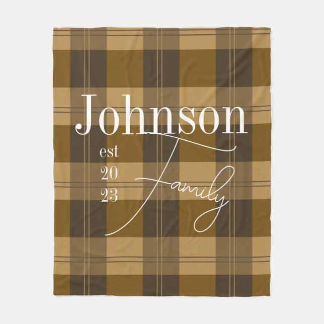 Personalised Plaid Family Name Fleece Blanket (Front)