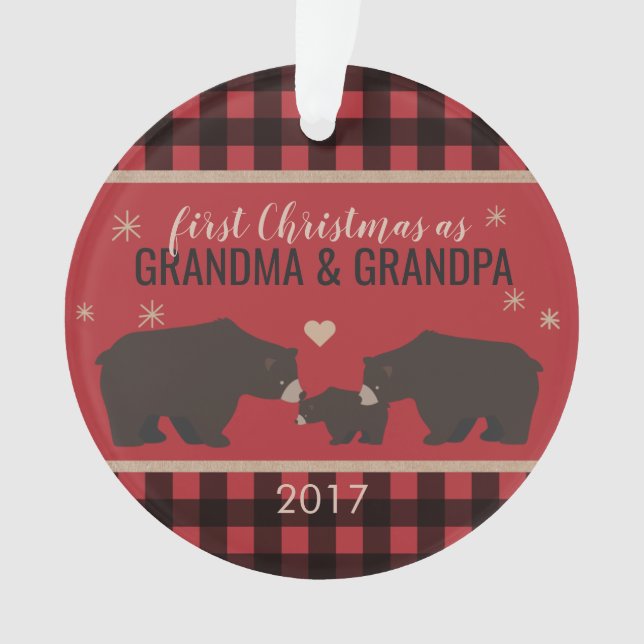 Personalised Plaid Grandparent's Acrylic Ornament (Front)