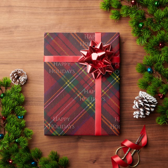 Personalised Plaid Happy Holidays Decor Wrapping Paper (Holiday Gift)