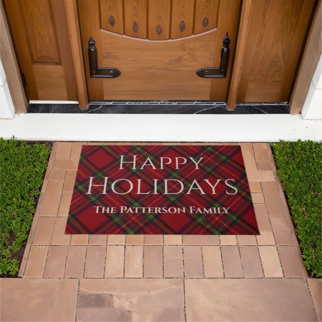 Personalised Plaid Happy Holidays Entryway Decor Doormat (Outdoor)