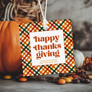 Personalised Plaid Happy Thanksgiving Gift Favour Tags