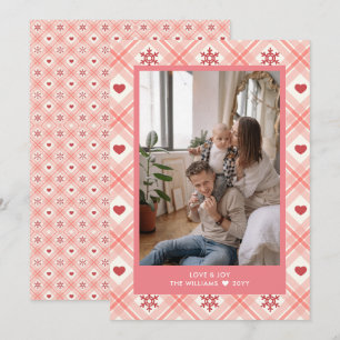 Personalised Plaid Heart Snowflake  Photo  Holiday Card