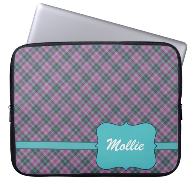 Personalised Plaid Ladies 15 inch Laptop Sleeve (Front)