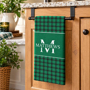 Personalised Plaid Monogram Kitchen Towel