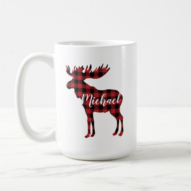 Personalised Plaid Moose Coffee Mug (Left)