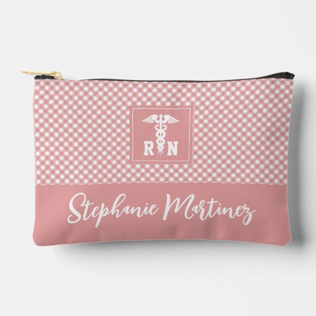 Personalised Plaid Pattern RN Registered Nurse Accessory Pouch (Front)