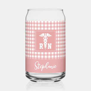 Personalised Plaid Pattern RN Registered Nurse Can Glass