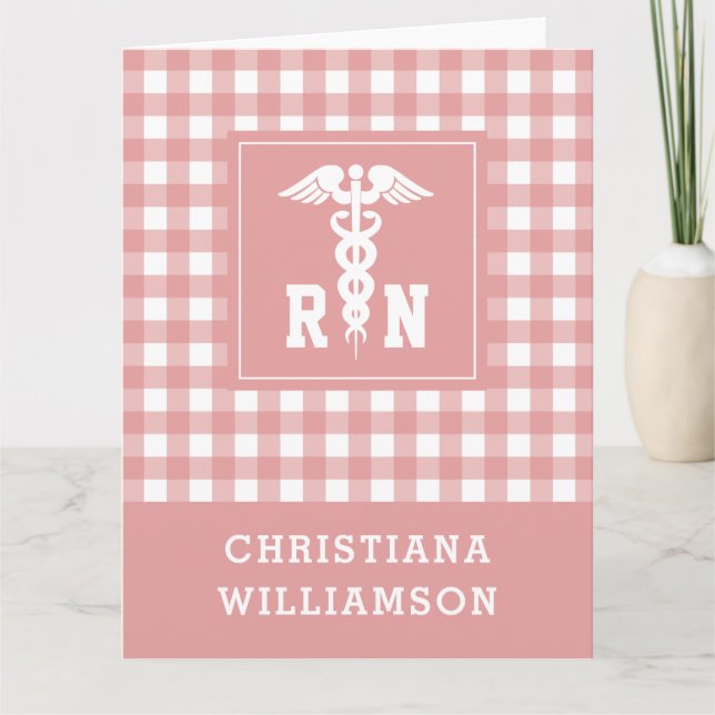 Personalised Plaid Pattern RN Registered Nurse Card (Front)