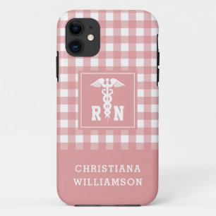 Personalised Plaid Pattern RN Registered Nurse Case-Mate iPhone Case