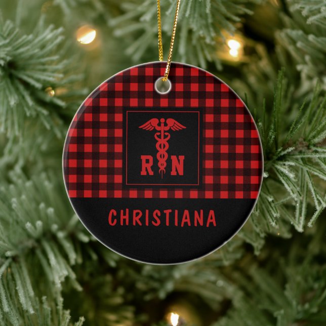 Personalised Plaid Pattern RN Registered Nurse Ceramic Tree Decoration (Tree)