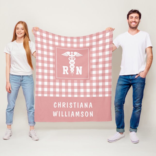 Personalised Plaid Pattern RN Registered Nurse Fleece Blanket (In Situ)