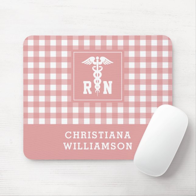 Personalised Plaid Pattern RN Registered Nurse Mouse Pad (With Mouse)
