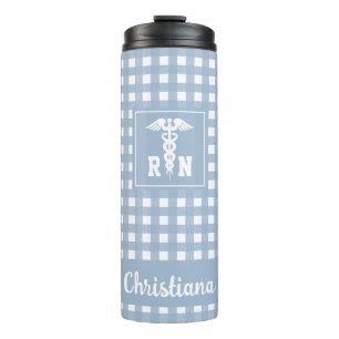 Personalised Plaid Pattern RN Registered Nurse Thermal Tumbler