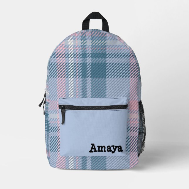 Personalised Plaid Printed Backpack (Front)