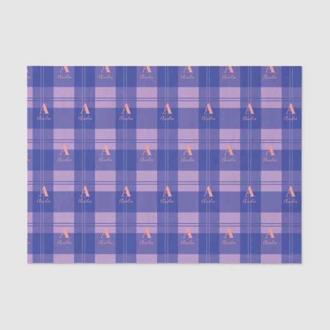 Personalised Plaid Purple Monogram Pattern Tissue Paper (Front)