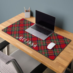 Personalised Plaid Red and Green Stewart Tartan Desk Mat