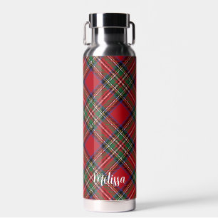 Personalised Plaid Red Green Clan Stewart Tartan Water Bottle