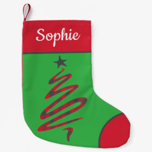 Personalised Plaid Scribble Christmas Tree Small Christmas Stocking