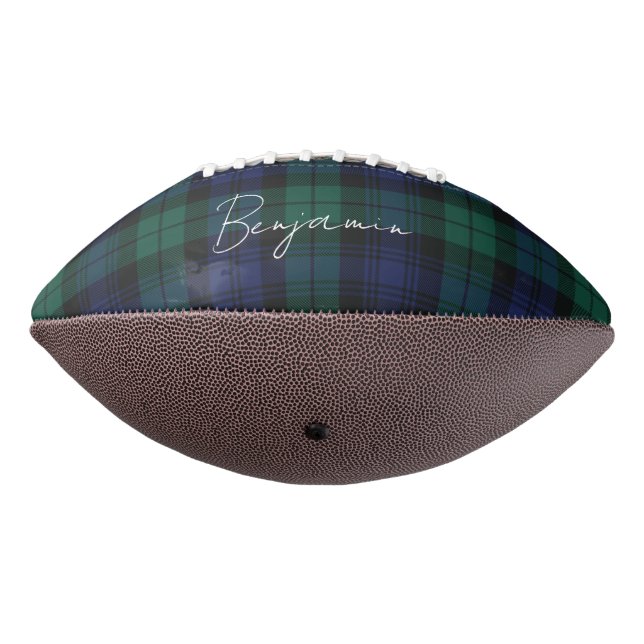 Personalised Plaid Script Green Tartan Custom Football (Rotated 270)
