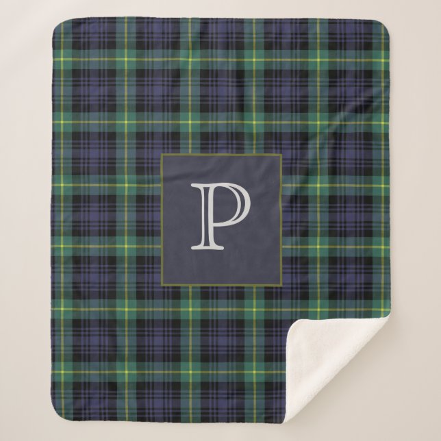 Personalised Plaid Tartan Chequered Monogrammed Sherpa Blanket (Front)