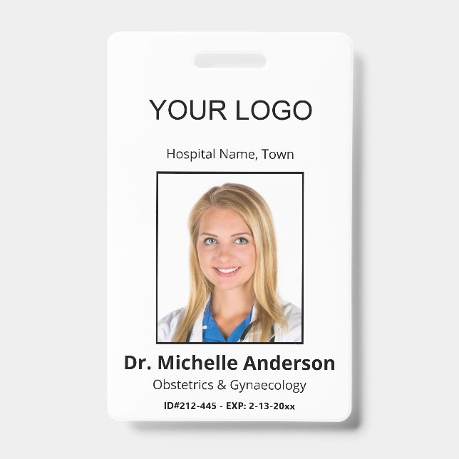 Personalised Plain White Doctor Photo Identity ID Badge (Front)