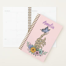 Personalised Planner with skull hand in flowers