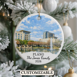 Personalised Plano Ornament, Custom Texas Ceramic Tree Decoration