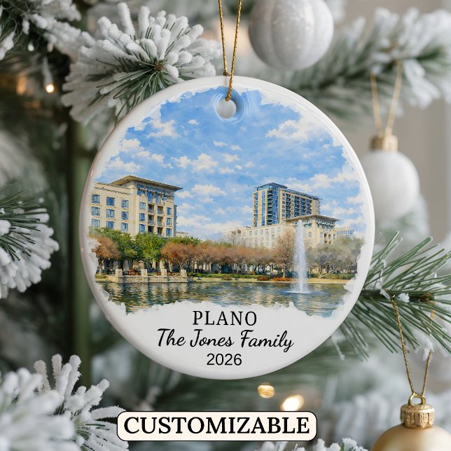 Personalised Plano Ornament, Custom Texas Ceramic Tree Decoration (Creator Uploaded)