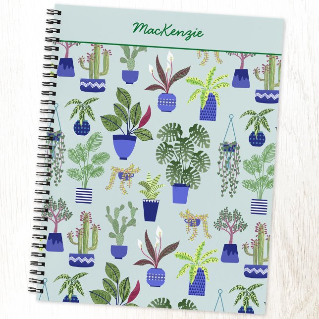 Personalised Plant Gardening Notebook (Fun potted houseplant, cactus and succulent personalized custome name notebook)