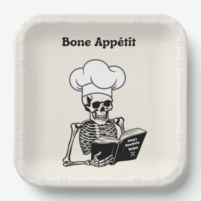 Personalised Plates, Bone Appétit Skeleton Chef  Paper Plate (Front)