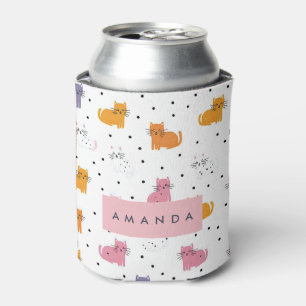 Personalised Playful Cat Pattern with Polka Dots  Can Cooler