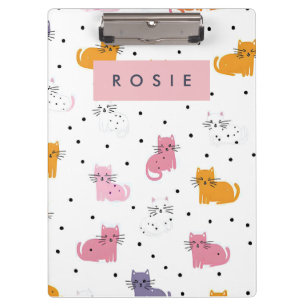 Personalised Playful Cat Pattern with Polka Dots  Clipboard