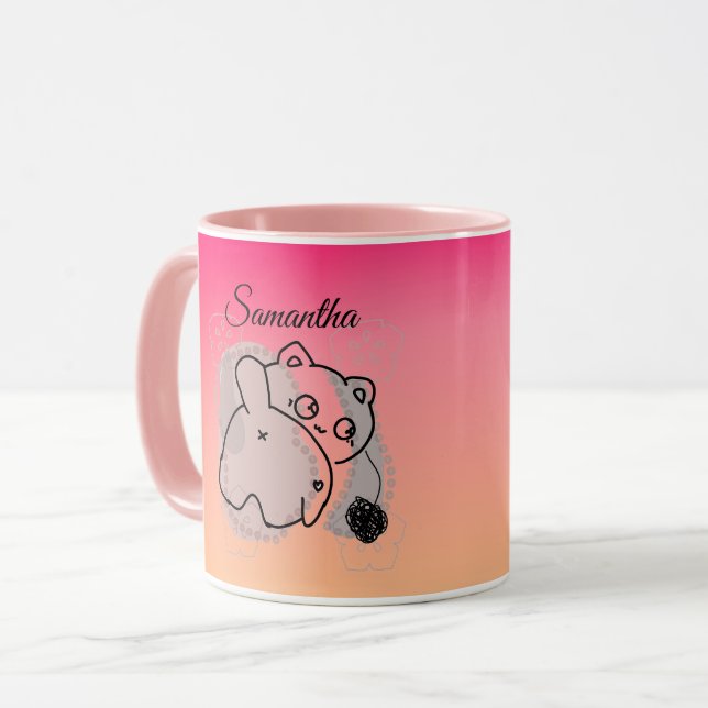 Personalised Playful Cat with Yarn Mug (Front Left)