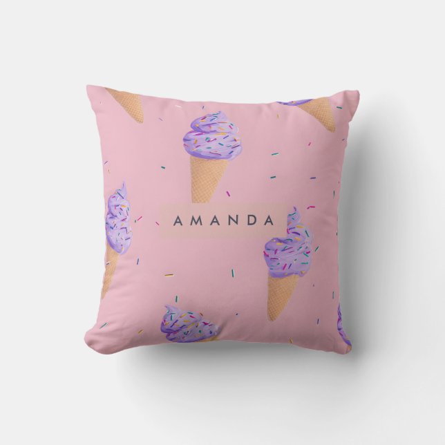 Personalised Playful Pastel Ice Cream Cone Style Cushion (Front)