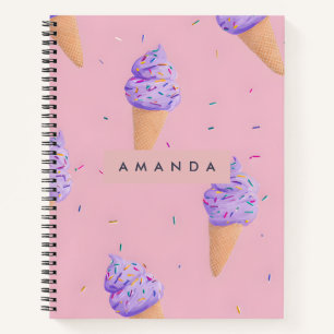 Personalised Playful Pastel Ice Cream Cone Style Notebook
