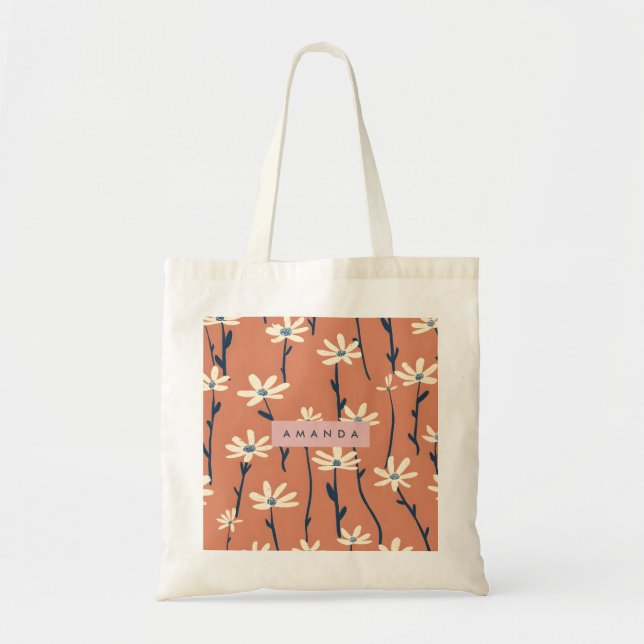 Personalised Playful Retro Daisy Flower Tote Bag (Front)
