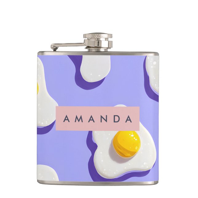 Personalised Playful Sunny Side Up Eggs Hip Flask (Front)