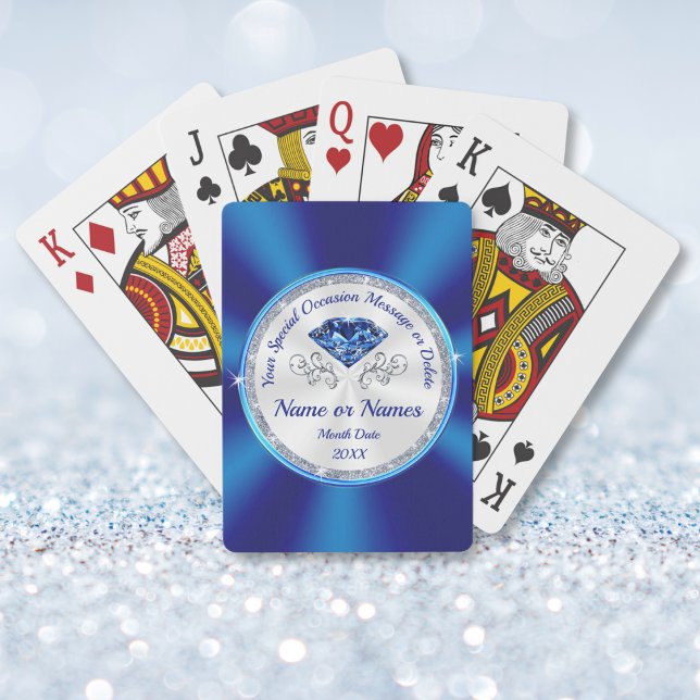 Personalised Playing Cards, Gorgeous Sapphire Cards (65th anniversary presents. Inexpensive anniversary gifts. 45th birthday party favors for adults.)