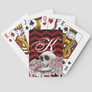 Personalised Playing Cards skull Rose goth Chevron
